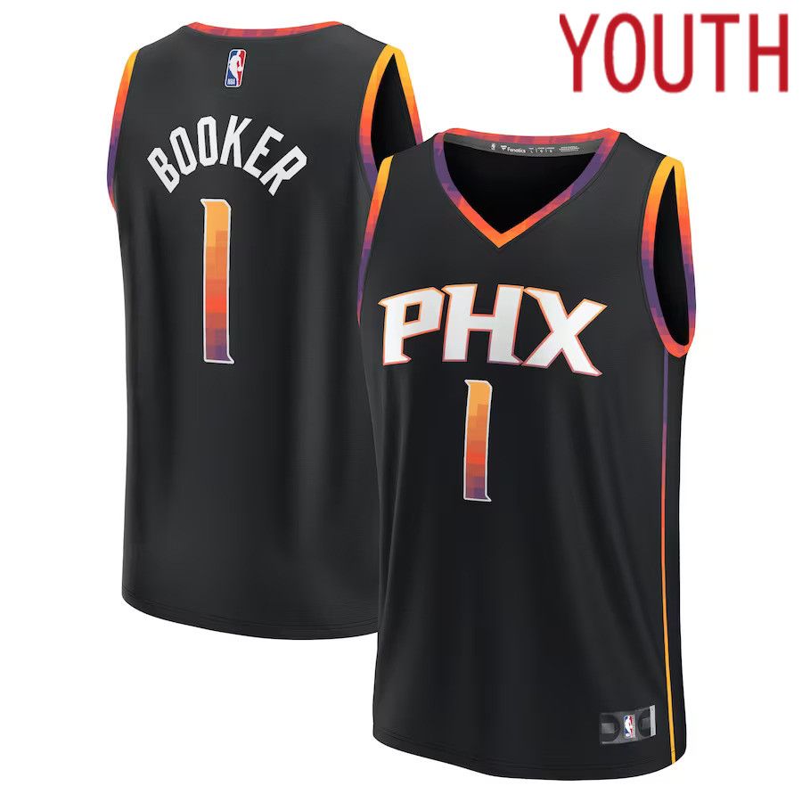 Youth Phoenix Suns #1 Devin Booker Fanatics Branded Black Fast Break Player NBA Jersey